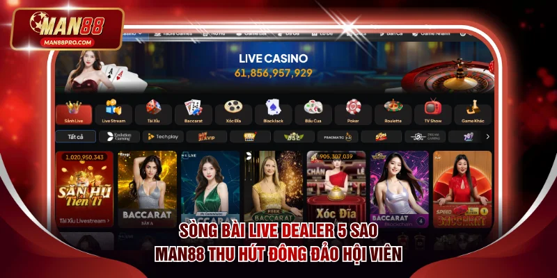 Sòng bài Live Dealer 5 sao MAN88 thu hút đông đảo hội viên
